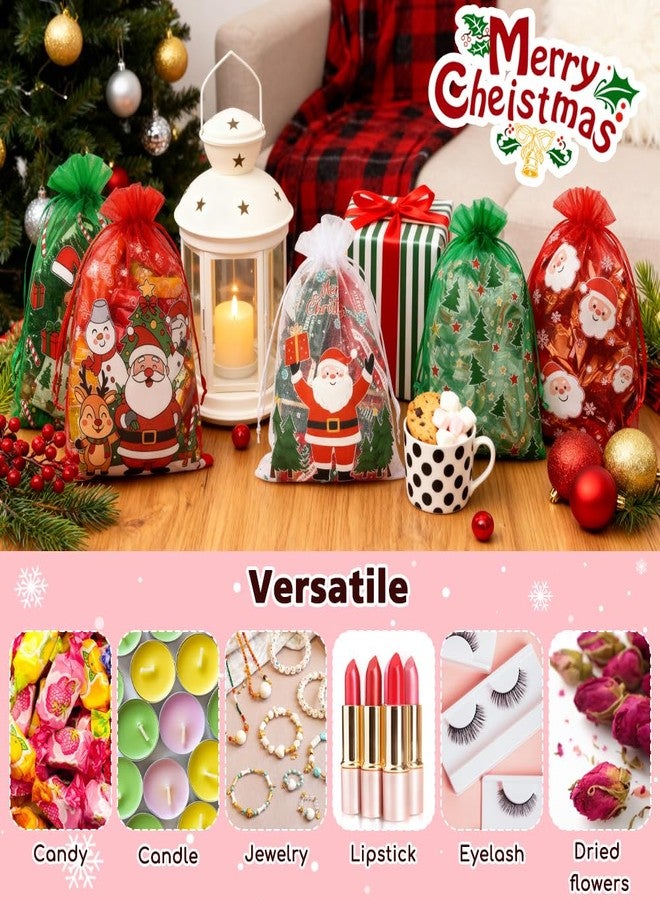 HRX Package 50pcs Organza Bags Xmas Pattern, 4x6 inch Small Christmas Gift Bags Mesh Candy Jewelry Pouches - Image 5